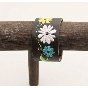 White Yellow Blue Wide Faux leather Snap Bracelet Adjustable